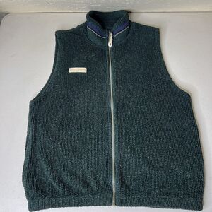 Vintage Columbia Vest Mens Medium Forest Green Ribbed Full Zip Lightweight USA